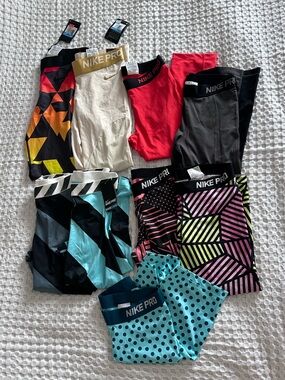 Nike Pro Assorted Women's Lot - Bright Patterned Colors Medium 9 Total